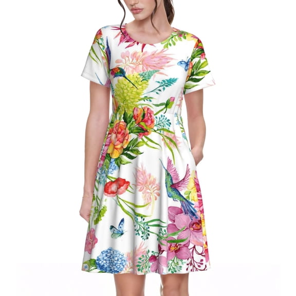 Hummingbird Dresses Short Sleeve Nightdresses for Women