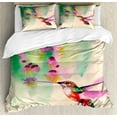 thumbnail image 1 of Hummingbird Duvet Cover Set, Art with Colibri Bird and Flowers Romantic Springtime Tropics Nature Theme, Decorative 3 Piece Bedding Set with 2 Pillow Shams, Calking Size, Green Fuchsia, by Ambesonne, 1 of 3