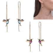 Hummingbird Earrings Silver, Ladies Elegant Hummingbird Rhinestone Stud Earrings, Gift of Heart, Make You Look Noble, Exquisite Fashion Hummingbird Earrings for Women Red+BlueTwoPairs