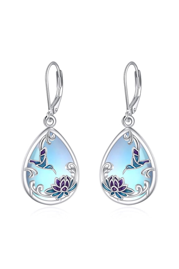 Hummingbird Earrings Sterling Silver Lotus Dangle Drop Leverback Earrings Hummingbird Jewelry Gifts for Women