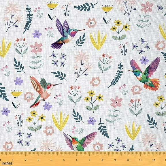Hummingbird Fabric By the Yard,Colorful Hummingbird Upholstery Fabric for Chairs,Flying Bird Animal Print Decorative Fabric,Floral Watercolor Indoor Outdoor Fabric,Purple Green,2 Yards