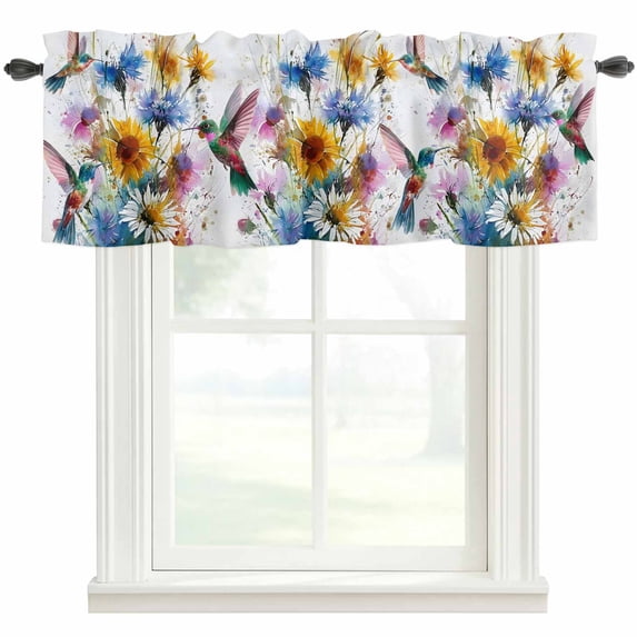 Hummingbird Farmhouse Short Window Curtain Valances, Spring Farmhouse Oil Painting Sunflowers Rod Pocket Kitchen Valances for Living Room Bedroom Bathroom Cafe 54" x 18"