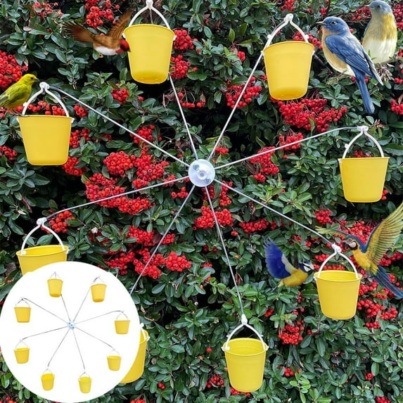 Ferris Wheel Bird Feeder, Ferris Wheel Toy for Bird with Feeder, Hummingbird Feeders Outdoor Hanging Decorative, Spinning Ferris Wheel Rotating with 8 Buckets, Gift for Bird Lovers