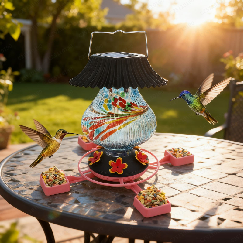 Hummingbird Feeder with Camera Solar Powered 1080P-, Automatically Identifies Species of Bird, Auto Recording, Leak-Proof Ant & Bee Proof Outdoor Hanging Feeder, for Bird Lovers