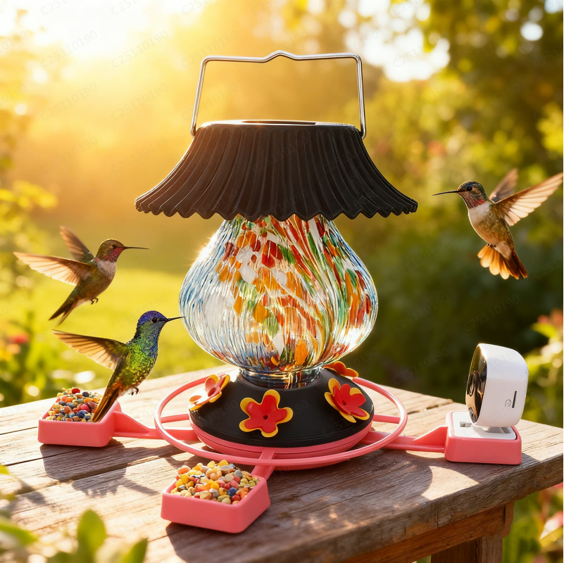 Hummingbird Feeder with Camera Solar Powered 1080P-, Automatically Identifies Species of Bird, Auto Recording, Leak-Proof Ant & Bee Proof Outdoor Hanging Feeder, for Bird Lovers