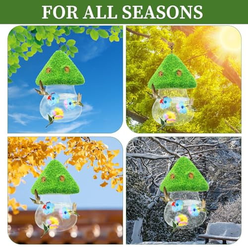 Hummingbird Feeder Cute Mushroom Hummingbird Feeders for Outdoors Hanging,Hummingbird Heeders for Outdoors Hanging Ant and Bee Proof,3 Petals Decorated with Water Spout Bird Water