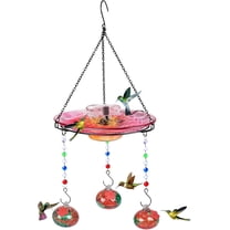 Hummingbird Feeder Glass with Hanging Bird Bath for Outside Combo Set,12 Fluid Ounces,Solar Hummingbird Bath with Fountain (11inch),Backyard, Patio Garden Yard Decoration (Red)