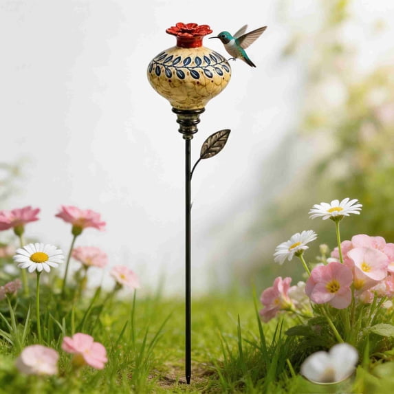 Hummingbird Feeder, Hummingbird Feeders for Outdoors with Garden Stake, 23.62 Inch Decorative Resin Hummingbird Feeder Stand for Yard Lawn Flower Bed and Garden