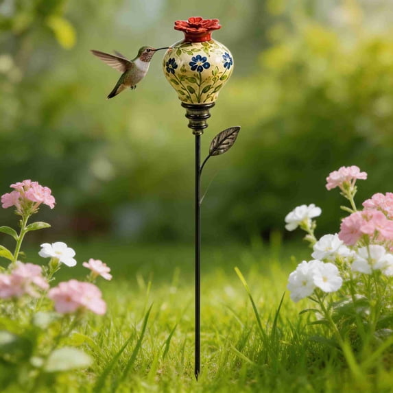 Hummingbird Feeder, Hummingbird Feeders for Outdoors with Garden Stake, 23.62 Inch Decorative Resin Hummingbird Feeder Stand for Yard Lawn Flower Bed and Garden