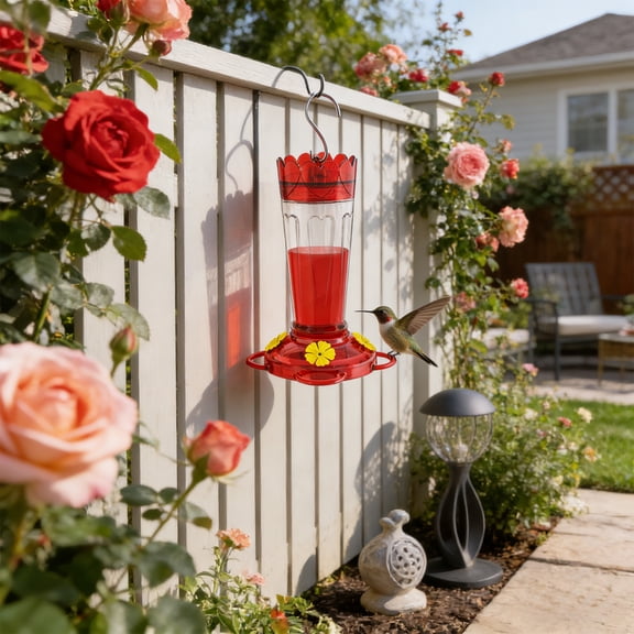 Hummingbird Feeder Outdoor Hanging Plastic • 4 Port Red Flower Design • Easy Clean Wide Mouth • Ant Moat Top Fill • 2 Pack Gift For Moms Bird Lovers