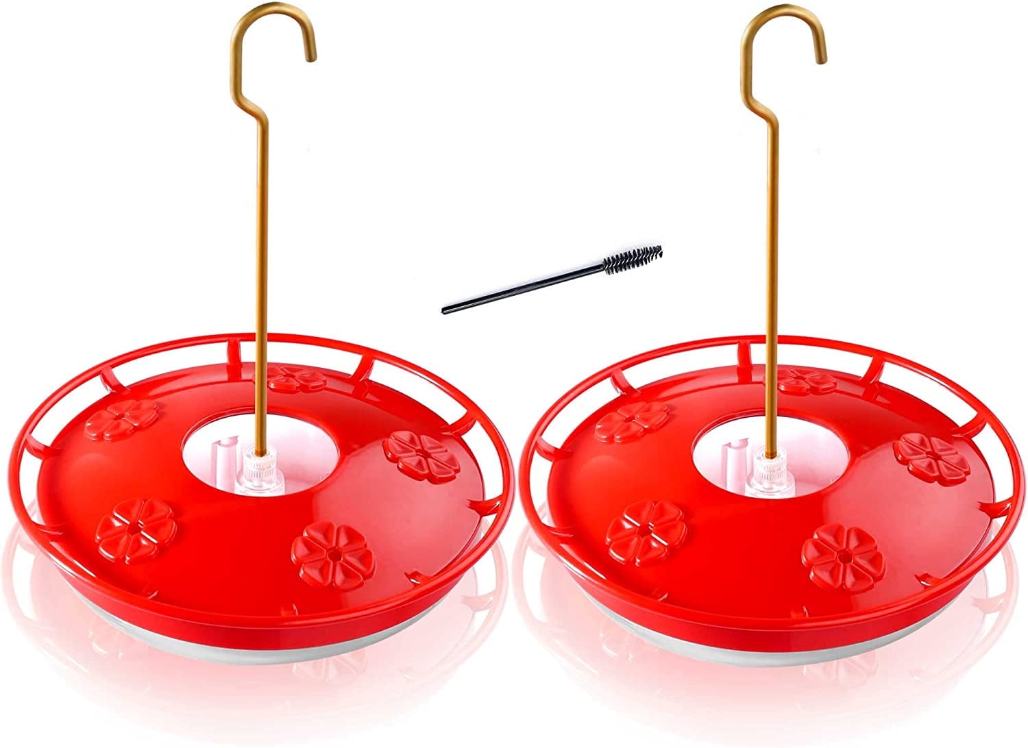 Hummingbird Feeder for Outdoors, 2 Pack, Leak-Proof, Easy to Clean and Refill, Saucer Humming Bird Feeder Plastic, Including Hanging Hook, with 5 Feeding Ports