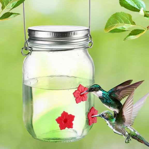 Hummingbird Feeder for Outdoors Hanging,Durable Humming Bird Feeder with 3 Perforated Flower Nozzles,Top Fill Leak-Proof Design,Wide Top Opening for Easy Filling & Cleaning