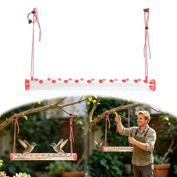 Hummingbird Feeder for Outdoors Hanging, Hanging & Window Two-Mode Horizontal Hummingbird Feeder Tube, with Perch for Standing and Drinking, 15.75X2.56 Leak & Bee Proof, Easy to Clean & Fill