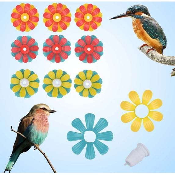 Hummingbird Feeder Replacement Flowers | Plastic Simulated Flower Parts for Hummingbird Attractors | Universal Fit Refill Components | 30 Pack | Bright Colorful Garden Accessories