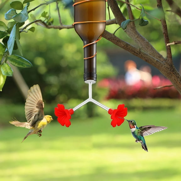 Hummingbird Feeder, Xshuai Double Head Red Floral Feeding Tube, Glass Catheter with Rubber Stopper for Wine Bottle DIY Hummingbird Feeder Kit