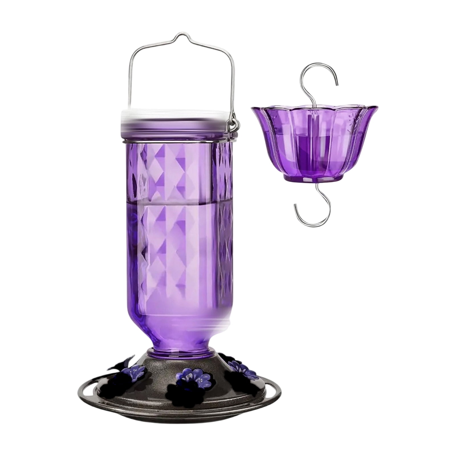 Hummingbird Feeder for Outdoors, 16oz Glass Feeder with Bee Guards and Ant Moat, Leak Proof Blue Bird Feeder