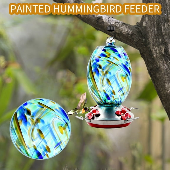 Hummingbird Feeders,32OZ Hand Blown Glass Bird Feeder for Outdoor Hanging, 5 Feeding Ports, Ant Moat Included, Bird Nectar Feeder for Garden Backyard Décor, Red,Gifts for Mom Mother's Day