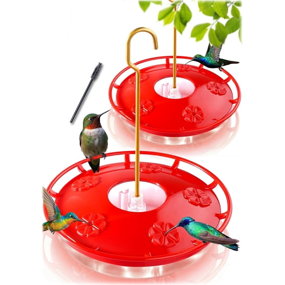 Hummingbird Feeders for Outdoors, 2 Pack 16 oz Leak-Proof Dish-Style Humming Bird Feeder with Built-in Ant Moat, 5 Bee Proof Feeding Ports, Easy Clean, BPA Free Plastic, Hanging Garden Decor