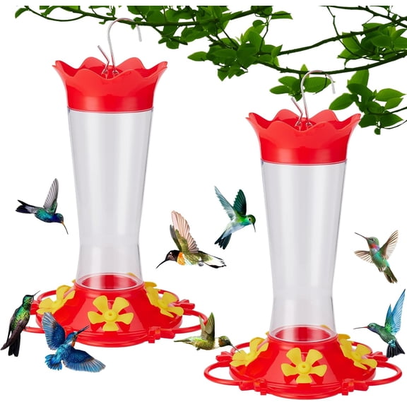 Hummingbird Feeders for Outdoors Hanging,2 Pack Humming Birds Feeders for Outside,Wild Bird Feeder for Outside Garden Yard Patio 13.5OZ,Plastic Bird Feeders 5 Feeding Ports Bird Nectar Feeder