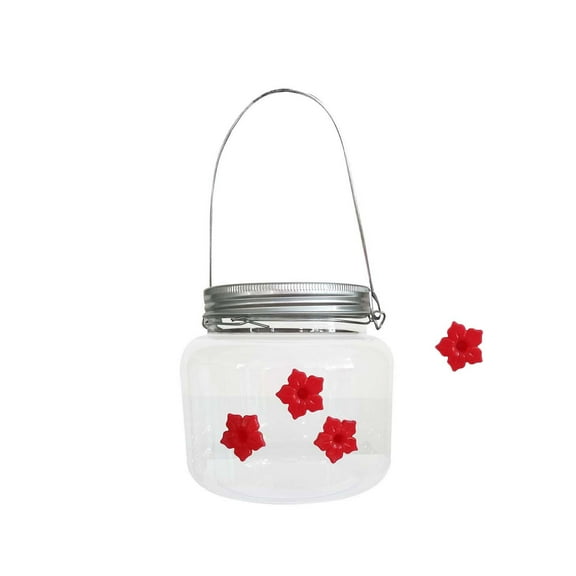 Hummingbird Feeders for Outdoors Hanging, Cute Mason Jar Shape with 3 Flower Feeding Ports, Hummingbird Dish Feeder, Top Fill Leak Proof Easy to Clean, Humming Bird Feeder for Outside Garden