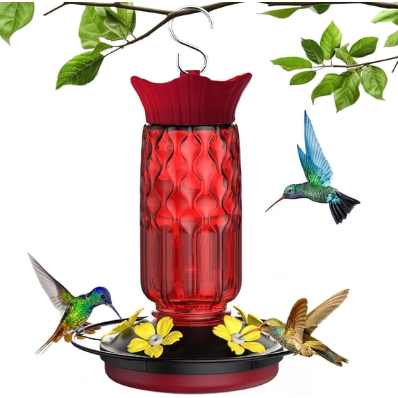 Hummingbird Feeders for Outdoors, Hanging Hummingbird Feeder with 5 Flower-Shaped Feeding Ports, 16 Oz Bird Feeder with Bee Proof & Built-in Ant Moat, Outdoor Garden Decor Gifts for Women Mom