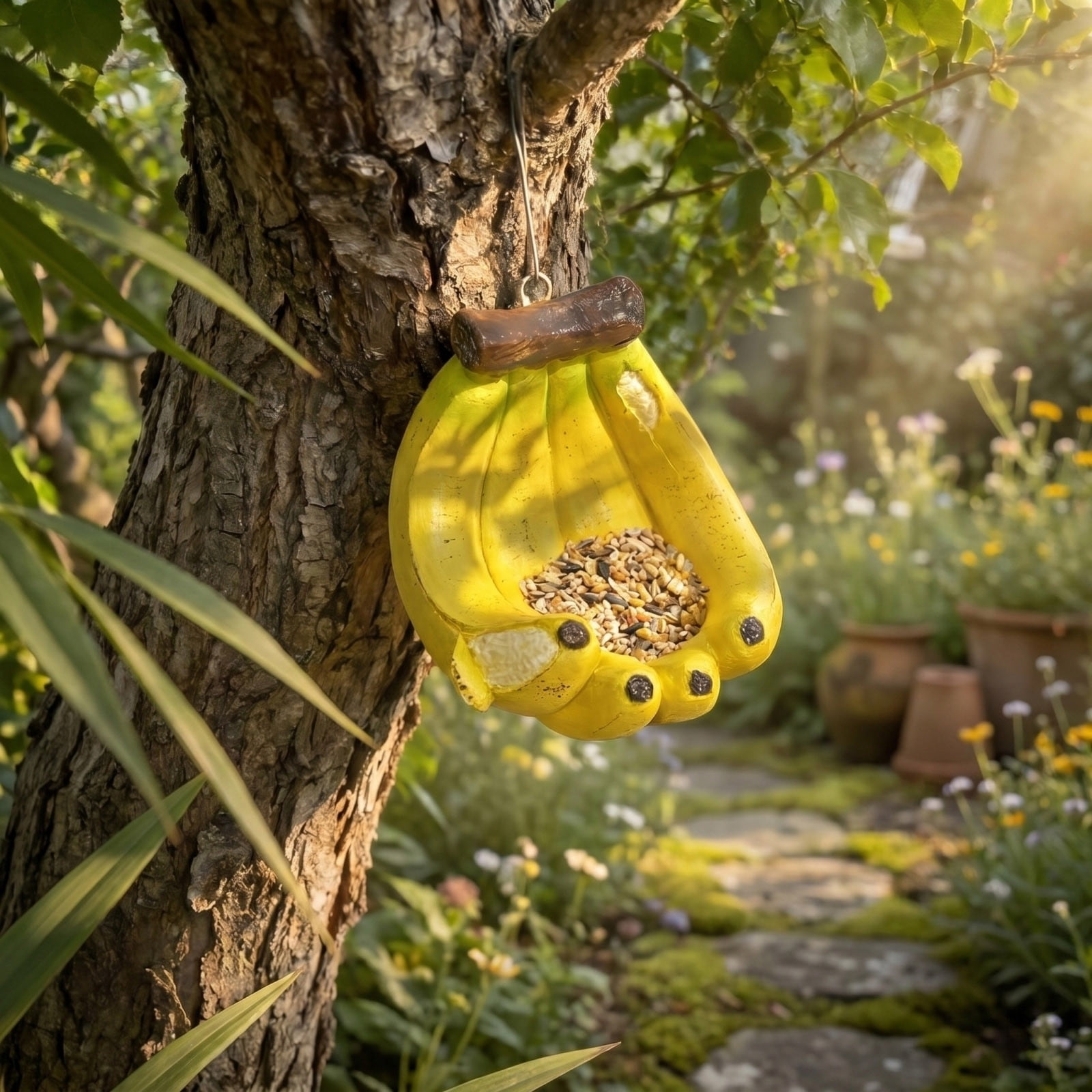 Hummingbird Feeders for Outdoors Whimsical Banana Peel Bird Feeder Banana-Shaped Resin Bird Bath/Feeder Garden Courtyard Decor Home Hanging Ornament