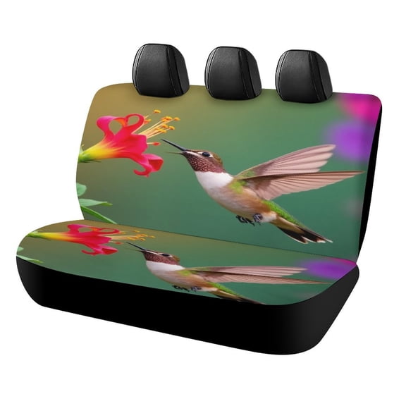 Hummingbird Feeding Blossom Car Rear Seat Covers Back Elastic Flexible Car Seat Covers Decorative Fits Most Cars, SUVs, Trucks And Vans