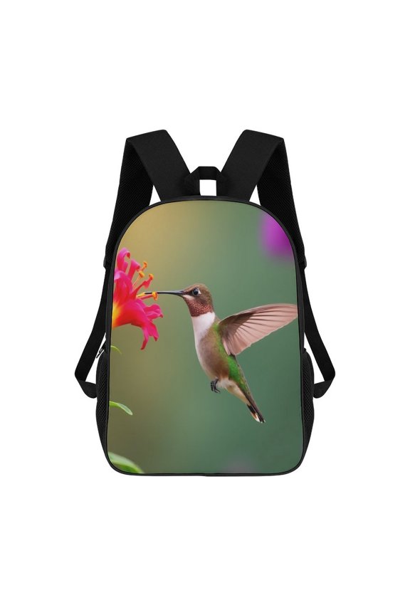 Hummingbird Feeding Flower 3D Print 17in adolescent backpack Bags knapsack Laptop
