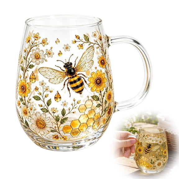 Hummingbird Flora Glass Tea Cup with Handle,12 Oz Glass Hummingbird,Glass Mug with Embossed Hummingbird and Flowers, Elegant Clear Drinking Mugs for Women, Floral Garden Lovers, Forest animal Decor