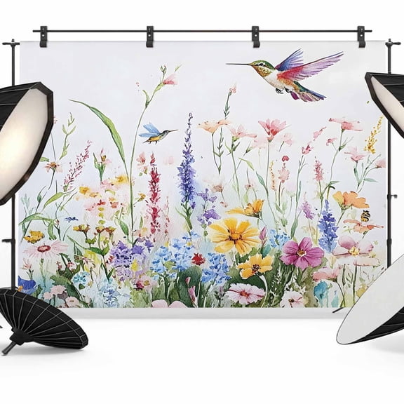 Hummingbird Floral Backdrop for Photography, Fabric Photo Background Backdrop, Farmhouse Floral Botanical Photo Booth Background for Portrait Photoshoot Video Wedding Studio Decoration Banner 12x8ft