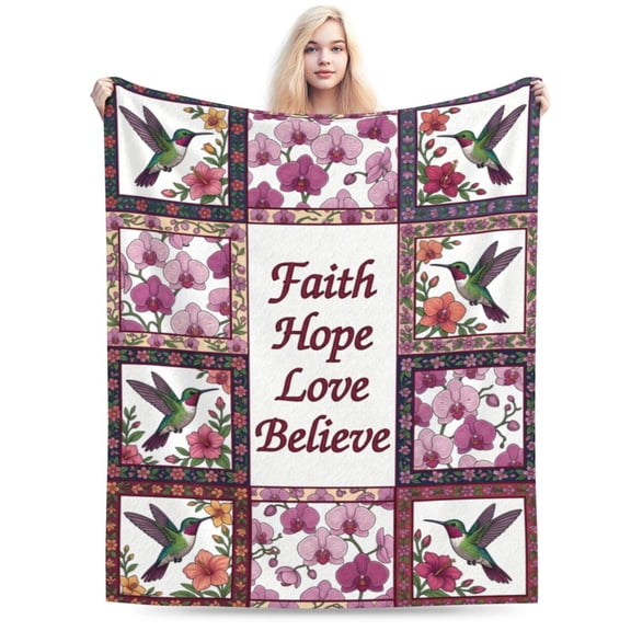 Hummingbird Floral Bird Blanket, Colorful Purple Flowers Flannel Blanket, Soft Lightweight Cozy Throw Blanket for Bedroom, Sofa, Couch, Spring Home Decor Gift 50"x40"