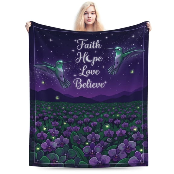 Hummingbird Floral Bird Blanket, Purple Flowers Flannel Throw Blanket Gifts for Women, Mom, Wife and Female Friends, Soft Cozy Blanket for Spring Room Decor 50"x40"