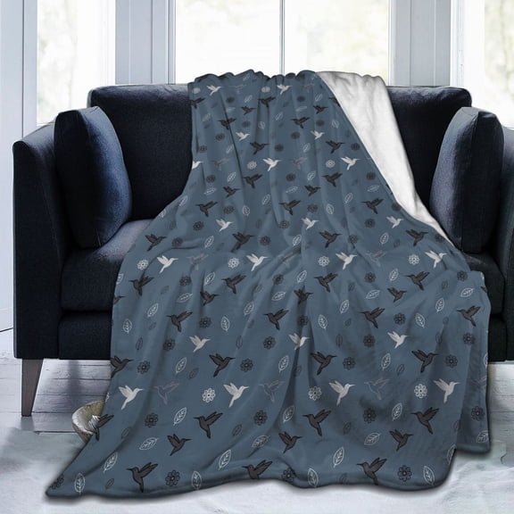 Hummingbird Floral Blanket, Botanical Flower Flannel Throw Blanket, Super Soft Cozy Lightweight Blanket for Sofa, Couch, Bed, Home Decor, Birthday Gift, Mother's Day Gift 50"x40"
