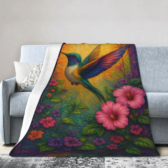 Hummingbird Floral Blanket Gifts for Women Kids Girls Mom Wife Birthday Mother's Day Presents Home Bedroom Pink Flowers Bird Decor Soft Cozy Lightweight Plush Throw Blanket 60x50