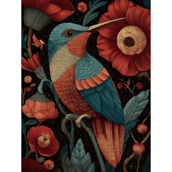 Hummingbird Floral Canvas Print Wall Art for Living Room Bedroom Dining Room Kitchen Decor