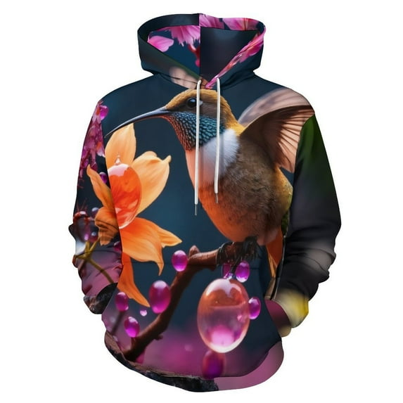 Hummingbird Floral Fantasy 3D Print Hoodie Men Women Autumn Thin Pullover Sweatshirt Vintage Streetwear Tops