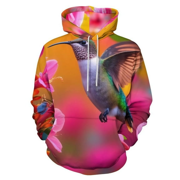 Hummingbird Floral Garden-1 Men's Women Vintage 3D Hooded Sweatshirt - All-Season Loose Fit Streetwear