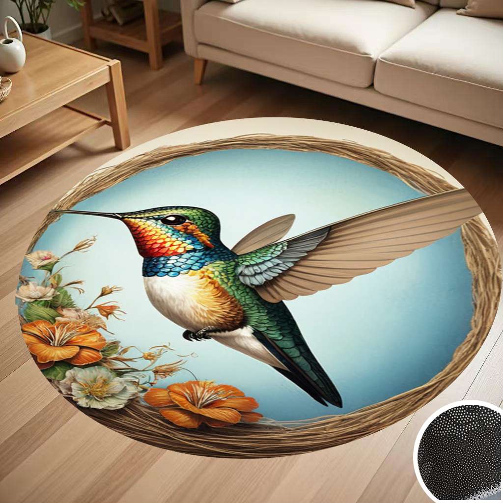 Round Hummingbird Rug Hummingbird Floral Globe Art Round Carpet Living Room Bedroom Home ...