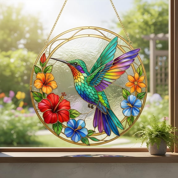 Hummingbird Floral Metal Wall Art, Colorful Rainbow Bird Decor for Indoor Outdoor Garden, Botanical Nature Lover Gift