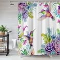 thumbnail image 1 of Hummingbird Floral Shower Curtain Purple Tropical Colorful Succulents Calla Lily Bird Green Leaf Spring Summer Natural Garden Polyester Fabric Bathroom Curtains Set with Hooks 70x70 Inches, 1 of 3
