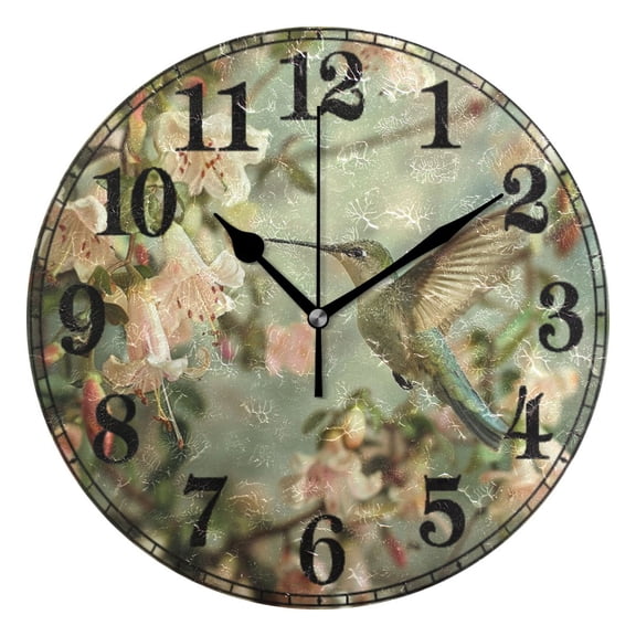 Hummingbird Floral Silent Wall Clock 10" Non-Ticking Battery Clock