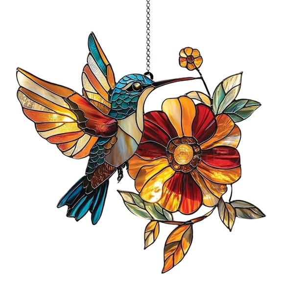Hummingbird and Flower Acrylic Suncatcher Floral Bird Window Decor Gift for Garden Lovers Plant Mom Lover Gardener Sun Catchers Indoor Windown Suncatchers Windows Hanging Garden