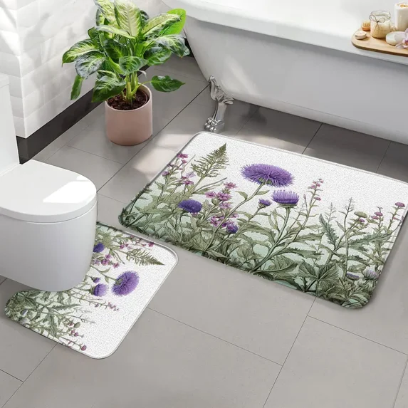 Hummingbird Flower Bathroom Rug Watercolour Bird Flower Home Toilet Decor Tropical Plants Green Leaves Bathtub Decoration
