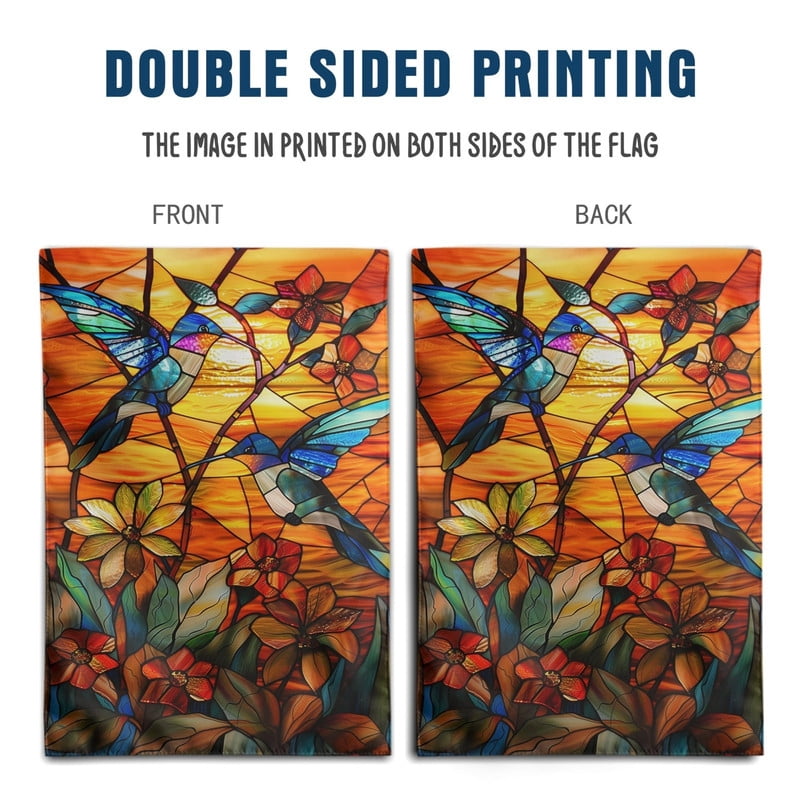 Hummingbird Flower Double Sided Garden Flags, Stained Glass Sunset Bird ...