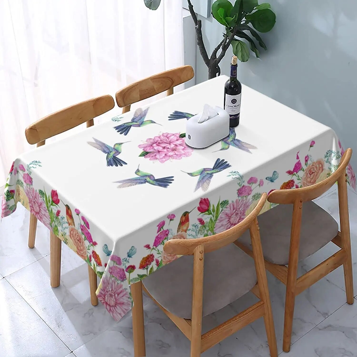 Hummingbird Flower Floral Rectangle Tablecloth Holiday Party