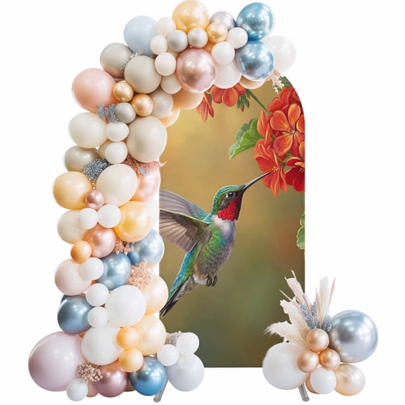 Hummingbird Flower Leaf Arch Backdrop Cover Spandex Fitted Arch Cover 6FT,Arches Backdrop Stand Covers for Wedding Birthday Party Ceremony Banquet Decoration Rustic Bird Red Green Floral Plant