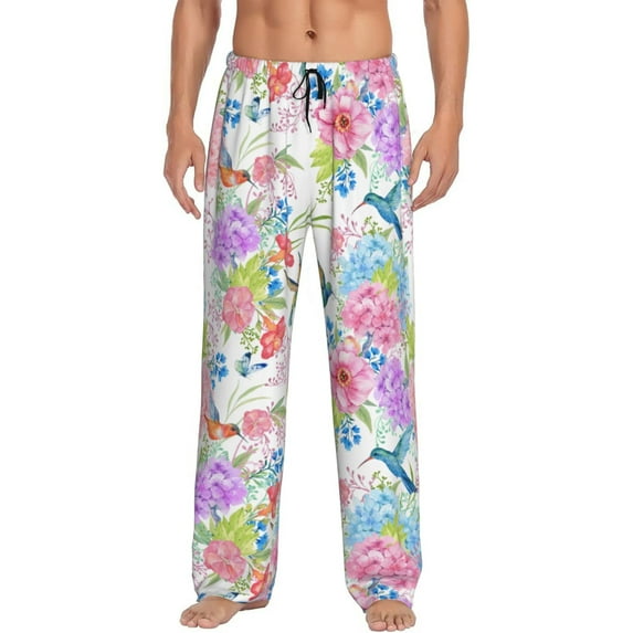 Hummingbird Flower Men'S Pajama Pants Soft Sleep Lounge Pants Pjs Bottoms With Pockets Medium