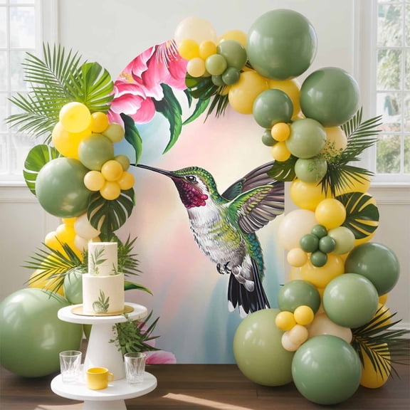 Hummingbird Flower Peach Blossom Arch Backdrop Cover Spandex Fitted Arch Cover 4FT,Arches Backdrop Stand Covers for Wedding Birthday Party Ceremony Banquet Decoration Nature Oil Painting Art