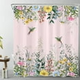 thumbnail image 1 of Hummingbird and Flower Shower Curtain for Bathroom,Country Wildflower and Green Leaves Plant on Pink Fabric Shower Curtain with Hooks,Watercolor Bathroom Curtain Shower Set, 72" W x 72" L, 1 of 6