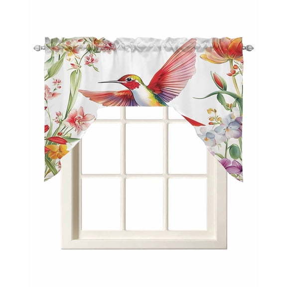 Hummingbird Flower Swag Valances for Windows 56 x 36 Floral Rod Pocket Light Filtering Window Topper for Kitchen Bathroom Bedroom Living Room
